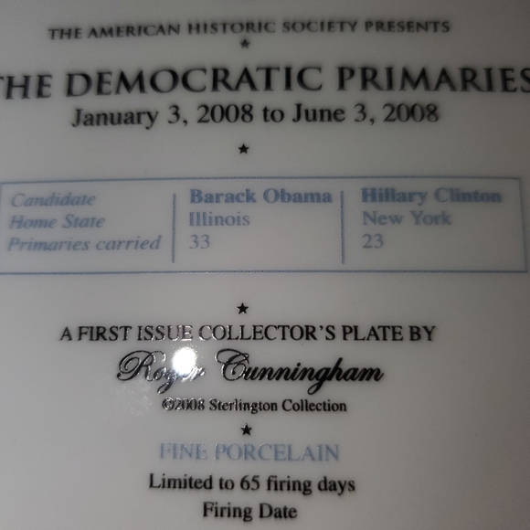 08 Democratic Primaries 1st Ed Collectible Plate - Picture 8 of 8